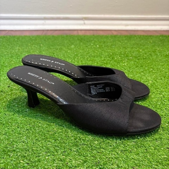 Vintage Y2K White Stag Size 8.5 Black Open Toe Kitten Heels Pumps - Picture 1 of 7